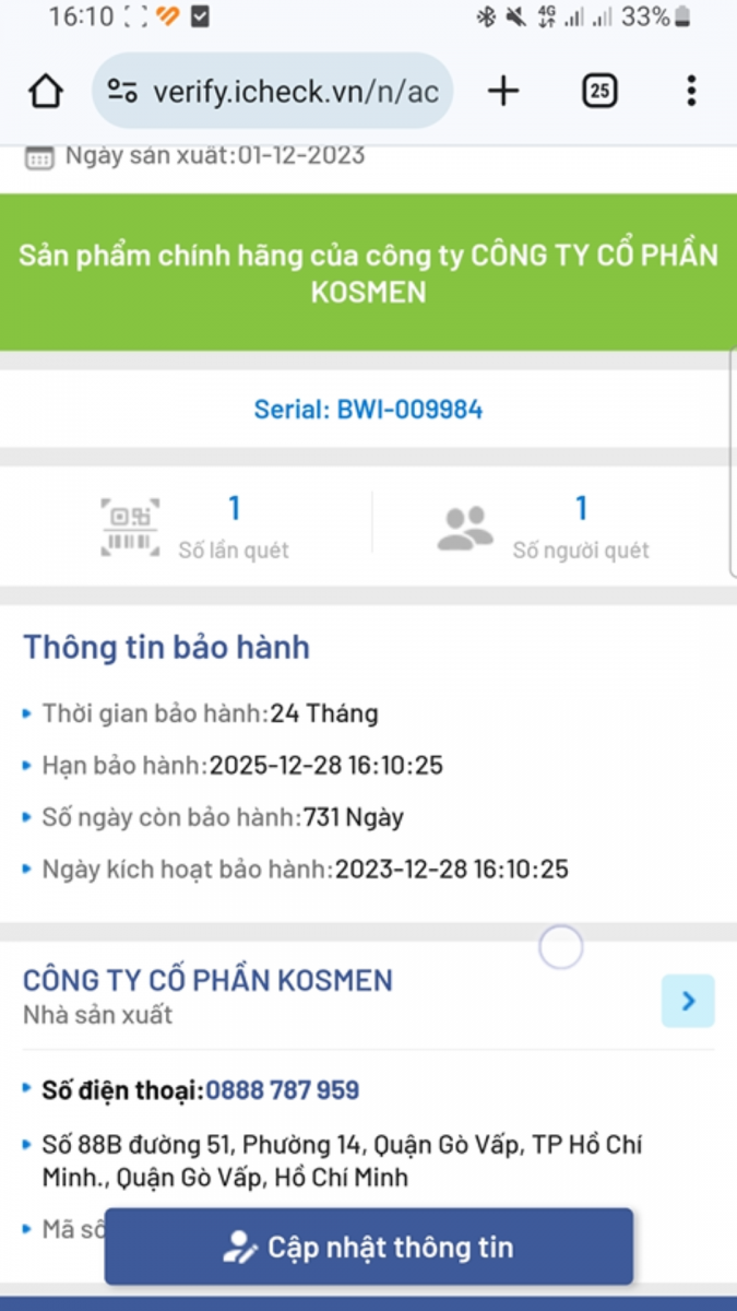 Th&ocirc;ng tin bảo h&agrave;nh của người d&ugrave;ng sẽ được hiện đầy đủ
