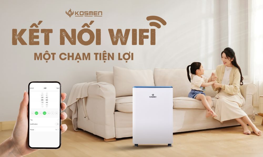 M&aacute;y h&uacute;t ẩm Kosmen KM-12N t&iacute;ch hợp kết nối wifi điều khiển từ xa tiện lợi