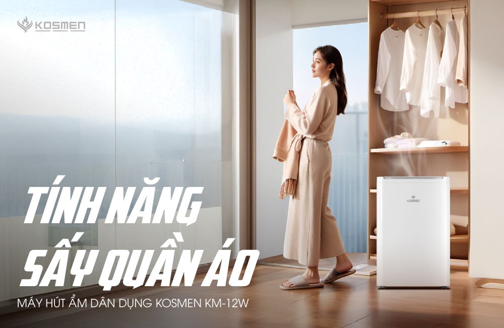 Sấy khô quần áo nhanh chóng và tiện lợi với máy hút ẩm Kosmen KM-12W