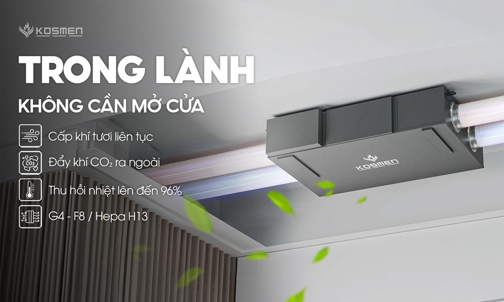 Máy cấp khí tươi và lọc không khí Kosmen KM-A300 Pro duy trì trạng thái thông thoáng hỗ trợ hô hấp tốt hơn.