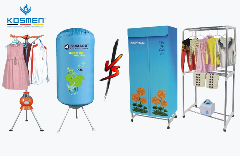 Tủ sấy quần &aacute;o gồm 2 dạng ch&iacute;nh: Dạng tủ th&ocirc;ng thường v&agrave; tủ d&aacute;ng thẳng đứng c&oacute; h&igrave;nh trụ tr&ograve;n