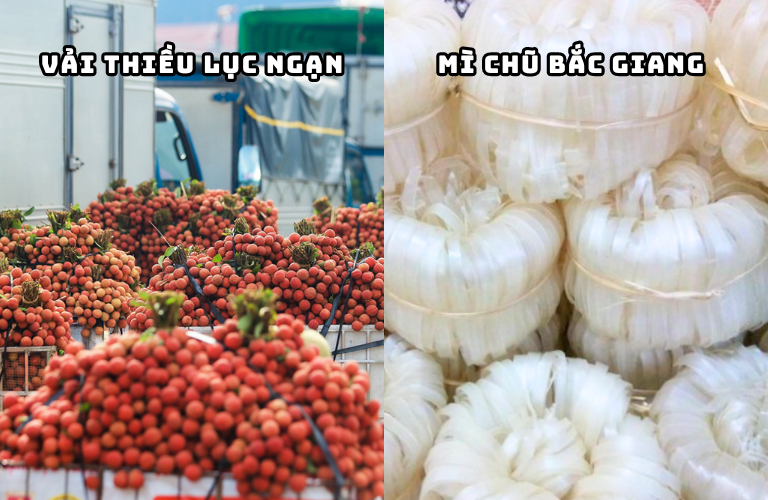 Vải thiều Lục Ngạn v&agrave; m&igrave; chũ Bắc Giang l&agrave; hai loại thực phẩm nổi tiếng tại Bắc Giang